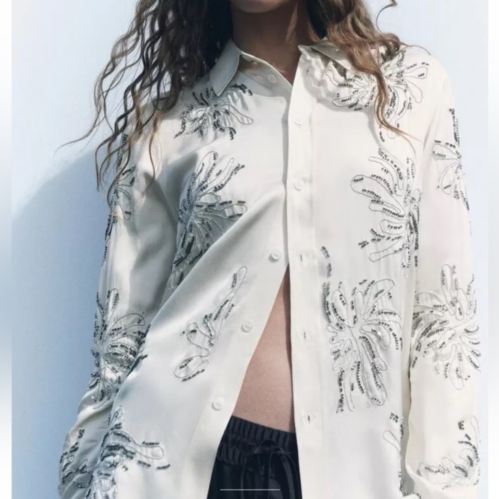 Zara beaded embroidery shirt
